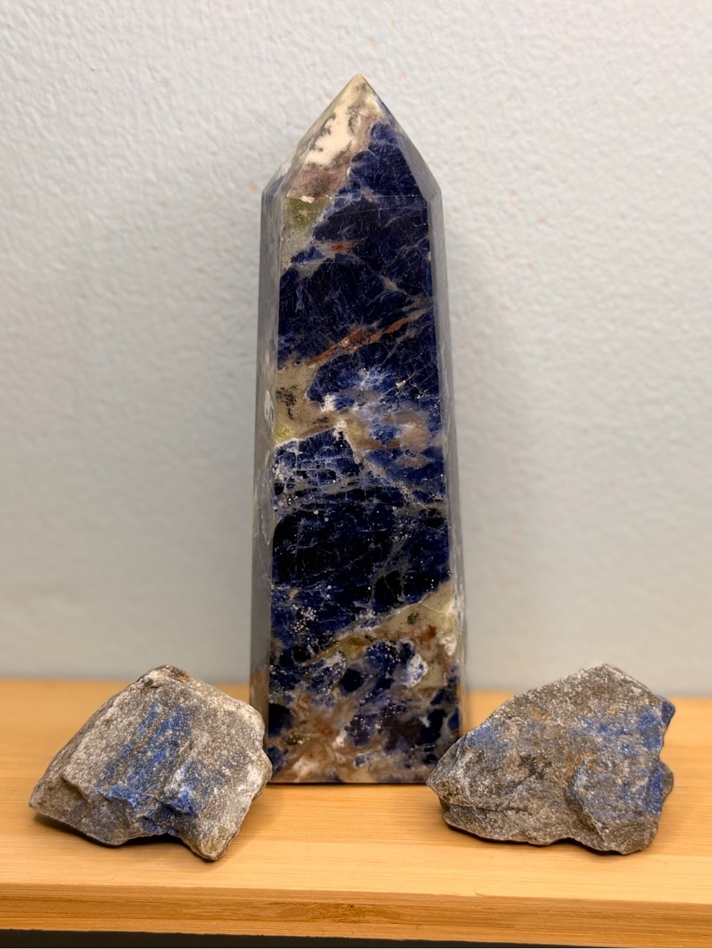 Blue Sodalite Crystal Tower with Two Raw Sodalite Pieces